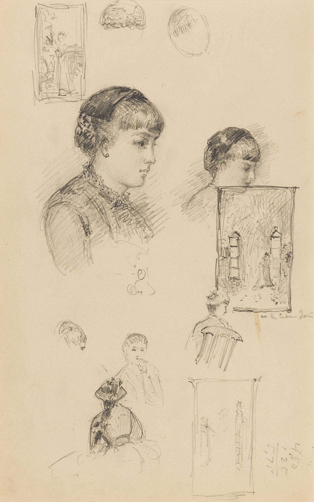 ALFRED THOMPSON BRICHER Sheet of Studies with Portraits of Women.